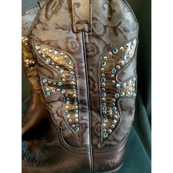 Frye Daisy Duke Cowboy Bronze Leather Mid Calf Embellished Boots Size 7.5 M - Picture 6 of 10